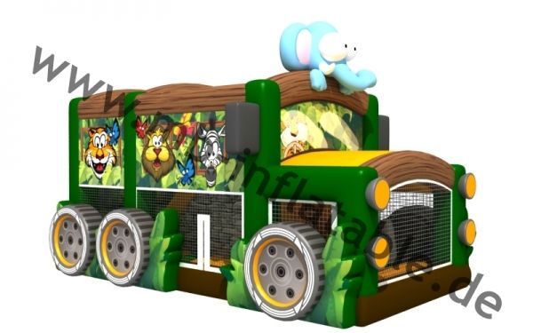 Hüpfburg Tiere im Bus in 5m x 8m x 5m