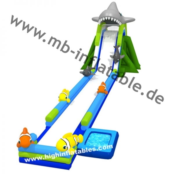 Aufblasbare Wasserrutsche Hai Ozean 35x9x10m
